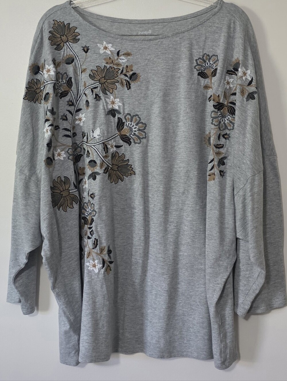 Pure Jill Embroidered Floral Dolman Sleeve Top Botanical Mori Kei Cottagecore XL